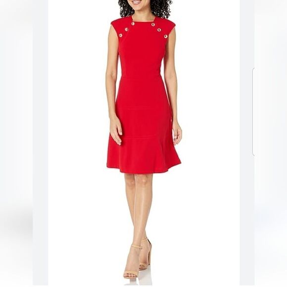 TOMMY HILFIGER Womens Red  Knee Length Party Fit + Flare Dress New 4 - Picture 4 of 15